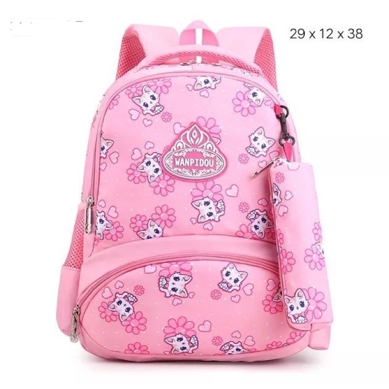 Tas ransel anak perempuan 2in1 Wapindou tas sekolah anak TK SD Paud wapindou tas motif kucing tas ransel 2in1