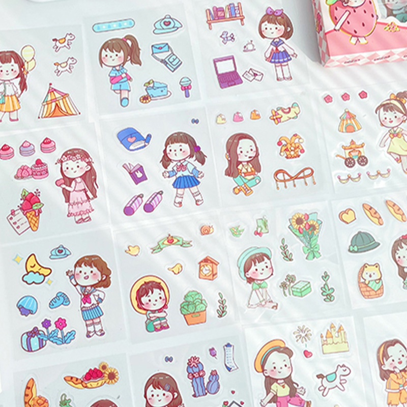 100 Lembar Stiker Motif Kartun Perempuan Untuk Dekorasi DIY