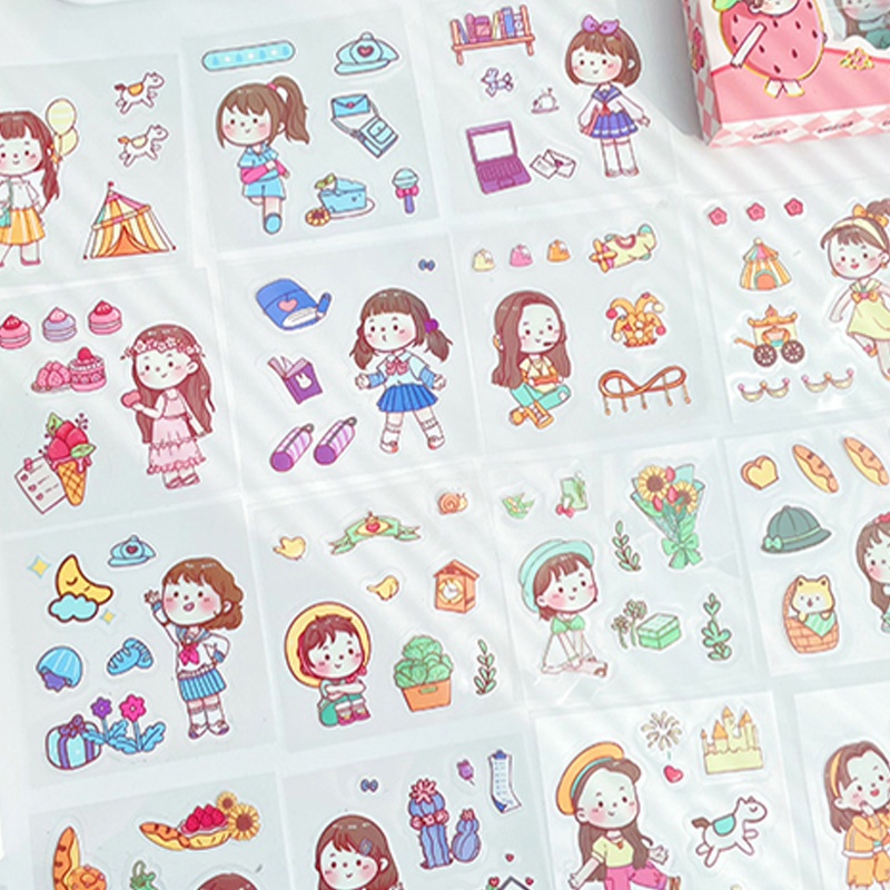 100 Lembar Stiker Motif Kartun Perempuan Untuk Dekorasi DIY