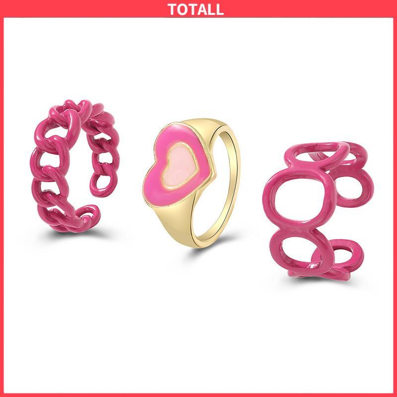 COD 3PCS Heart Geometry Rings Cincin Geometri Jantung Cincin Mode Menetes Minyak yang Dapat Disesuaikan untuk Aksesoris Perhiasan Wanita-Totall