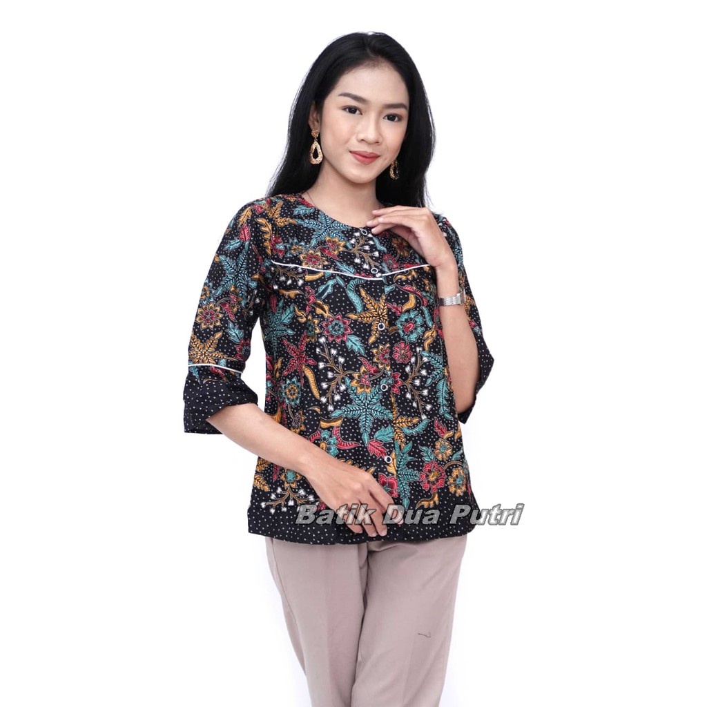 Atasan Batik Wanita Blouse Lengan Panjang Warna Hitam Trend 2021 Size S-M-L-XL-XXL-3L-4L-5L