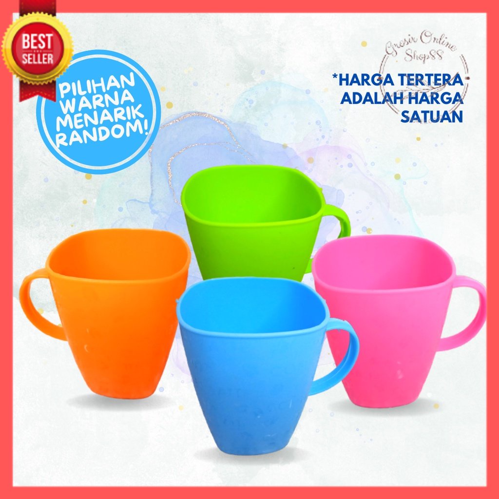 GOS - B114 - Gelas Plastik Kopi Warna - Cangkir Kopi Warna - Gelas Minum Gagang