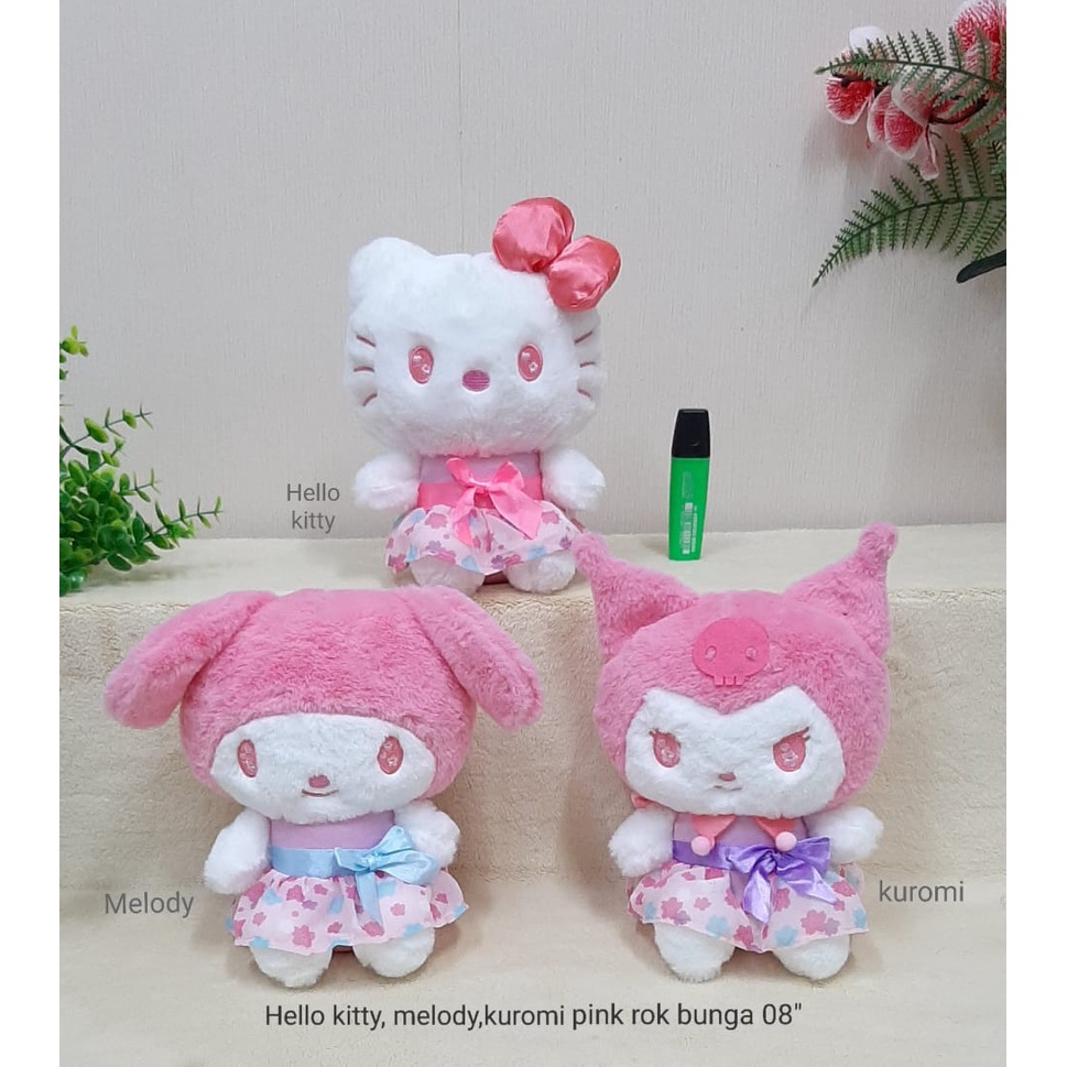 Boneka Hello kitty, kuromi,Melody Rok Bunga Size 8&quot;/22cm/boneka anak lucu/kado ultah/boneka karakter/