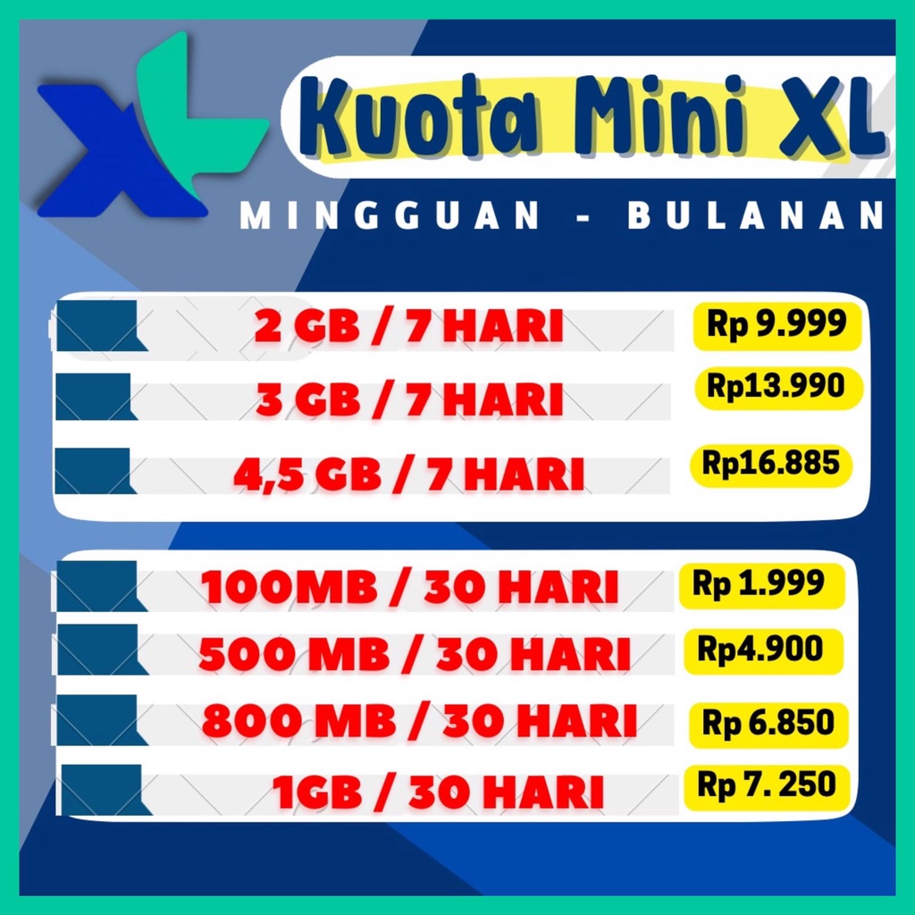 PROMO KUOTA XL PAKET DATA XL 100MB 200MB 300MB 500MB 700MB 1GB FULL 24 JAM 30 HARI MURAH