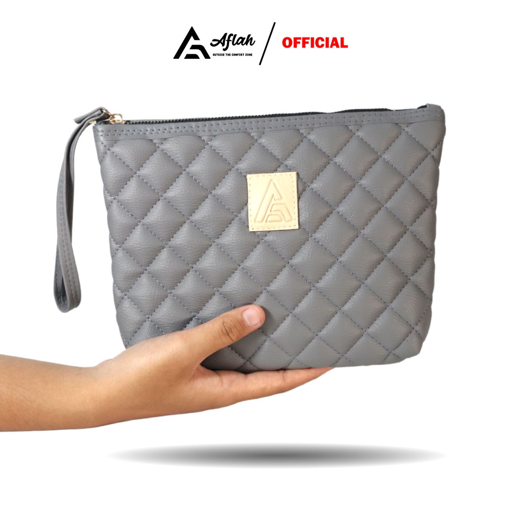 AFLAH - Clutch Wanita Super Premium Full Bordir T01 - Abu-abu