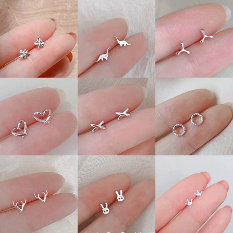 Roselife Anting Tusuk Silver S925 Gaya Korea Bentuk Geometri Clover / Hati / Bulan / Bintang / Butterfly Untuk Wanita