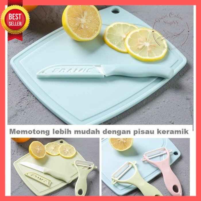 GOS B309 - Pisau Keramik 3 IN 1 / Pisau Talenan Peeler 3 pcs / Pisau set 3cs + Talenan