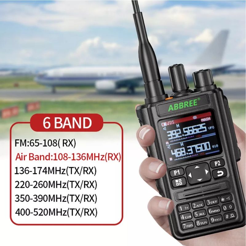 HT AIRBAND ABBREE AR-F8 Walkie Talkie FULL BAND 108-520MHz