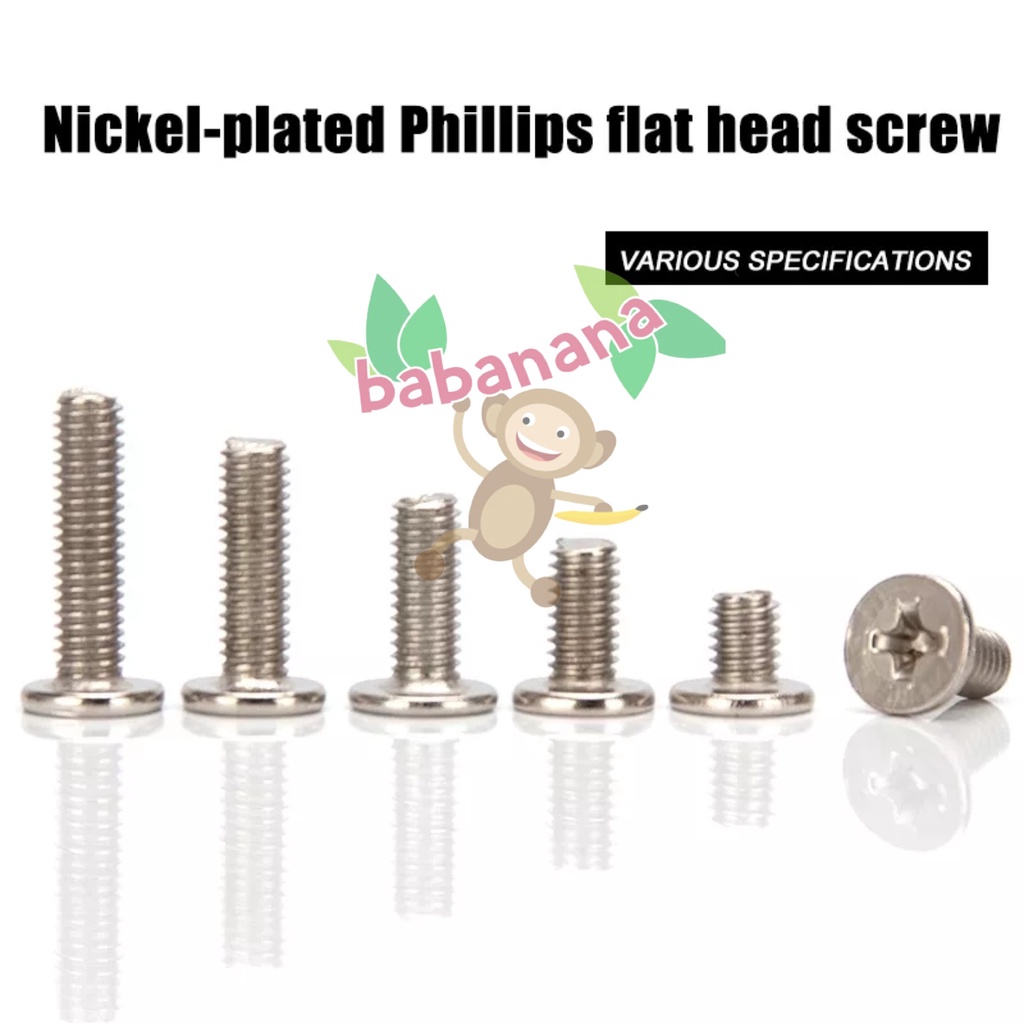 Screw Philips M2-M4 Flat Head Plus Silver baut laptop sekrup rata