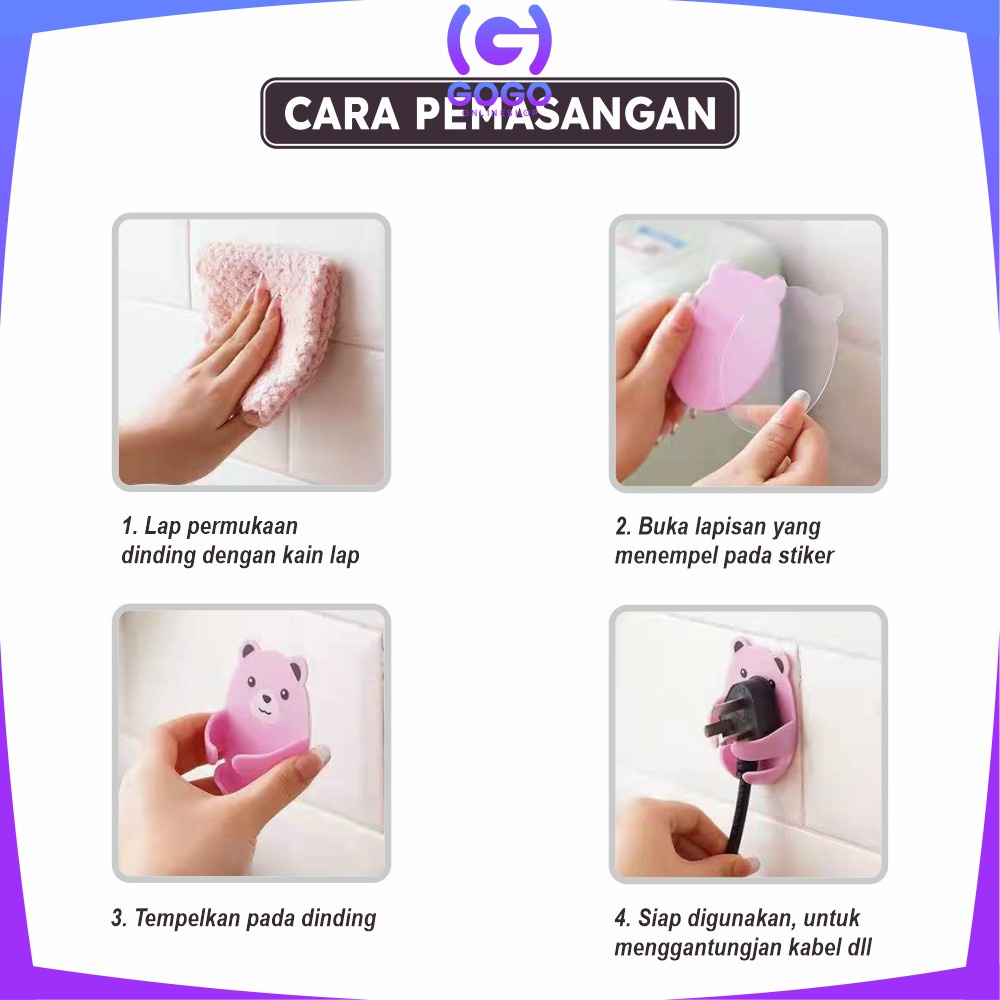 GOGO-C536 Gantungan Tempel Dinding Bear 4IN1 Plug Hook Serbaguna / Gantungan Kamar Mandi Tempel Kepala Colokan Motif Beruang / Plug Hug Bear