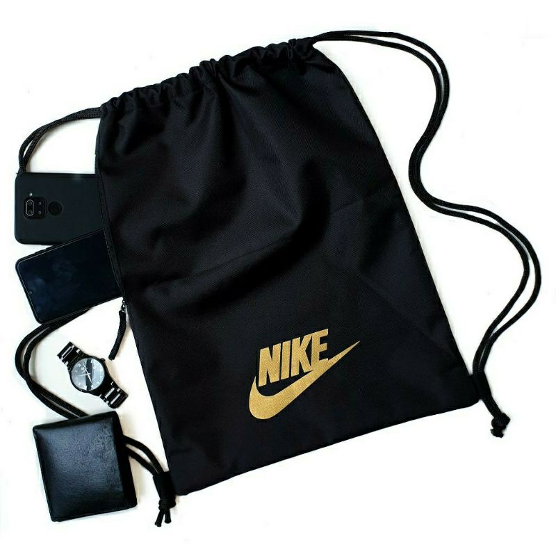 Tas ransel serut Gymsack String bag pria/wanita Nike Logo Gold