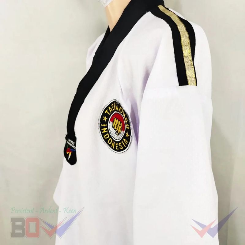 Dobok Seragam Taekwondo Kerah Hitam Diamond BOW Senior Baju lits Fighter
