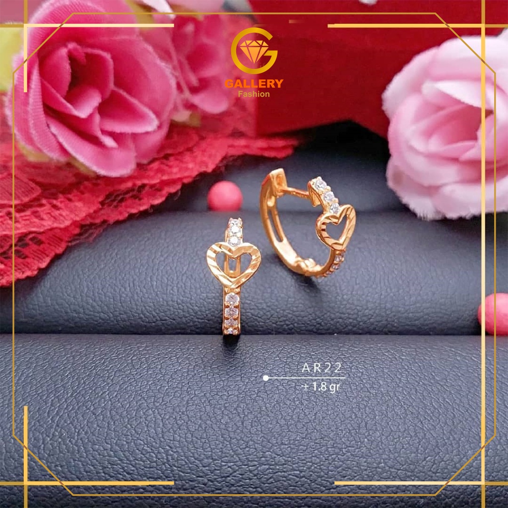 ANTING KLIP JEPIT EMAS ASLI KADAR 300/6KARAT (6K) DAN 375/8KARAT (8K) KODE AR 22 ANTING MODEL LOVE