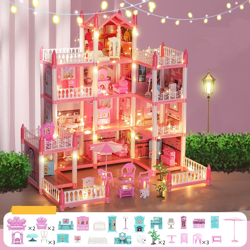 Uoptoy Mainan Princess Castle Rumah Rumahan Doll House  Play House Kado Ulang Tahun Cewek Perabot Mainan Edukasi Rumah Doll