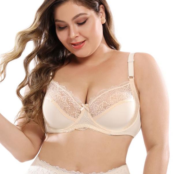Push Up Bra BH Super Jumbo Brokat Size 40-46 Cup D-DD/E Jumbo #UW 8019 - Krem, 44 Cup D - E