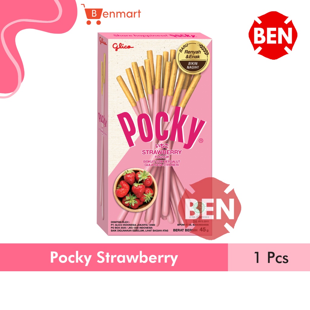 

Pocky STRAWBERRY FLAVOUR 45g 45gr 45 g gr gram - Glico Stroberi BESAR