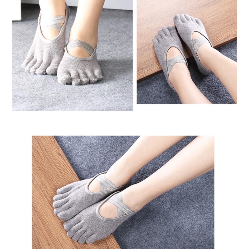 Kaos Kaki Yoga Anti Licin Dengan 5 Jari Tertutup  Tali Silang  Kaos Kaki Pilates Woman Gym Yoga Socks Anti Slip  With Grips Non Slip