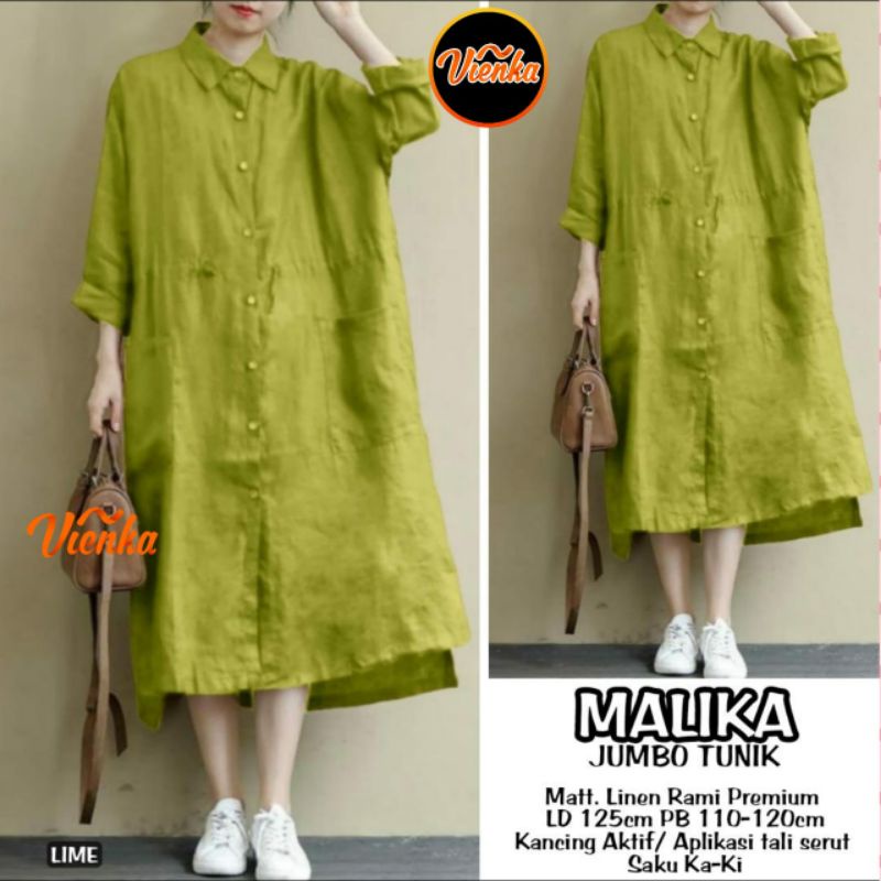 Malika long tunik katun linen jumbo ld 125 xxxl