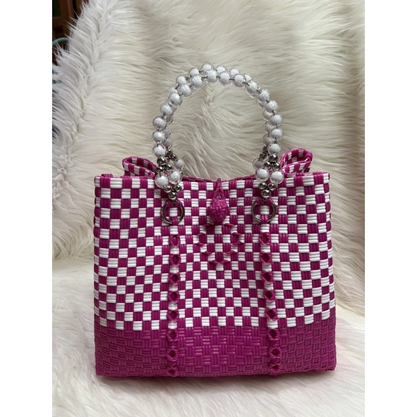 (FREE DUSTBAG) TAS SULTAN SIZE M Tas Jali Tas Anyaman Plastik Premium Handle Mutiara