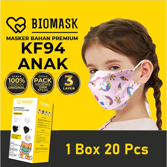 [Ingatkan Diskon] BIOMASK Masker KF94 ANAK Korea KPOP 4ply - 1 Box 20 Pcs BISA PILIH Motif Cewe / Co