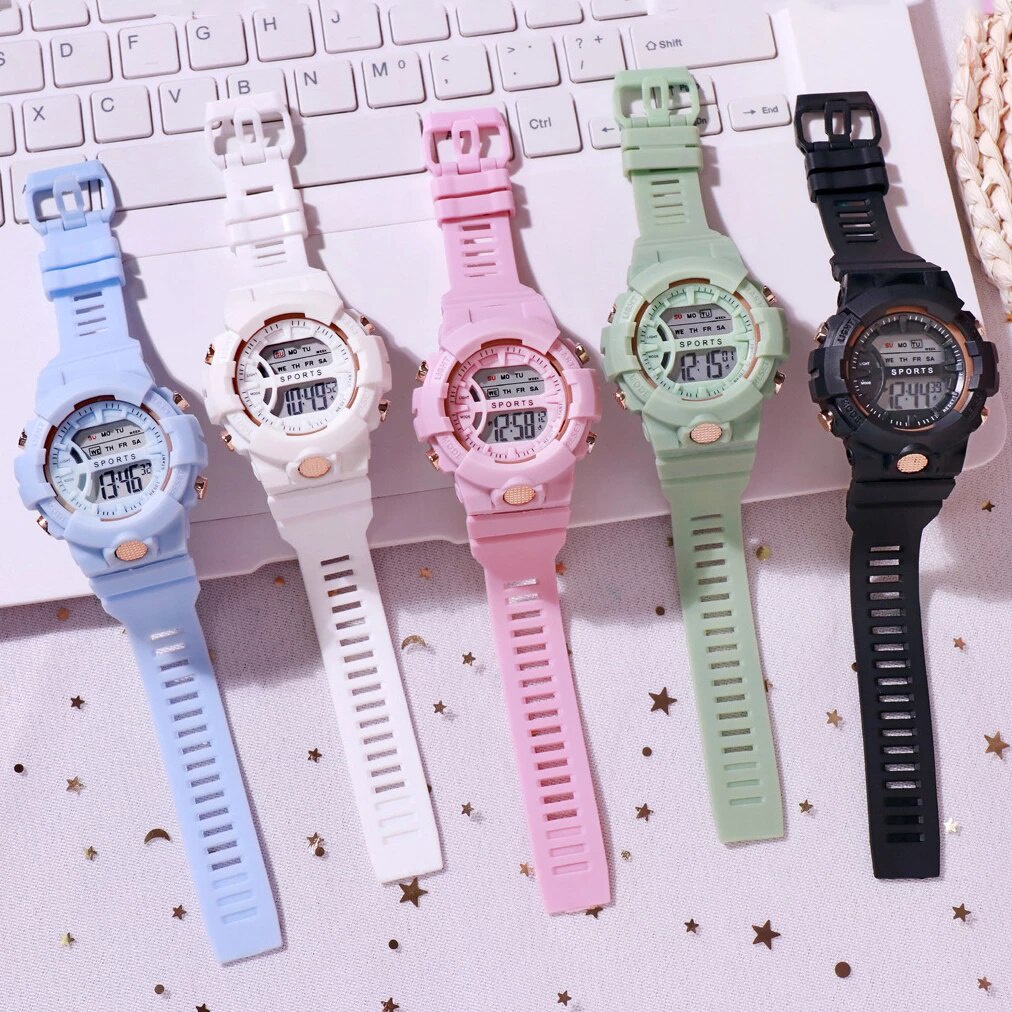 Jam Tangan BULAT Digital Strap RUBBER Macaron KARET LED KOREA SPORT ELEKTRONIK STYLE COUPLE PRIA WANITA ANAK ANAK REMAJA Sport Import