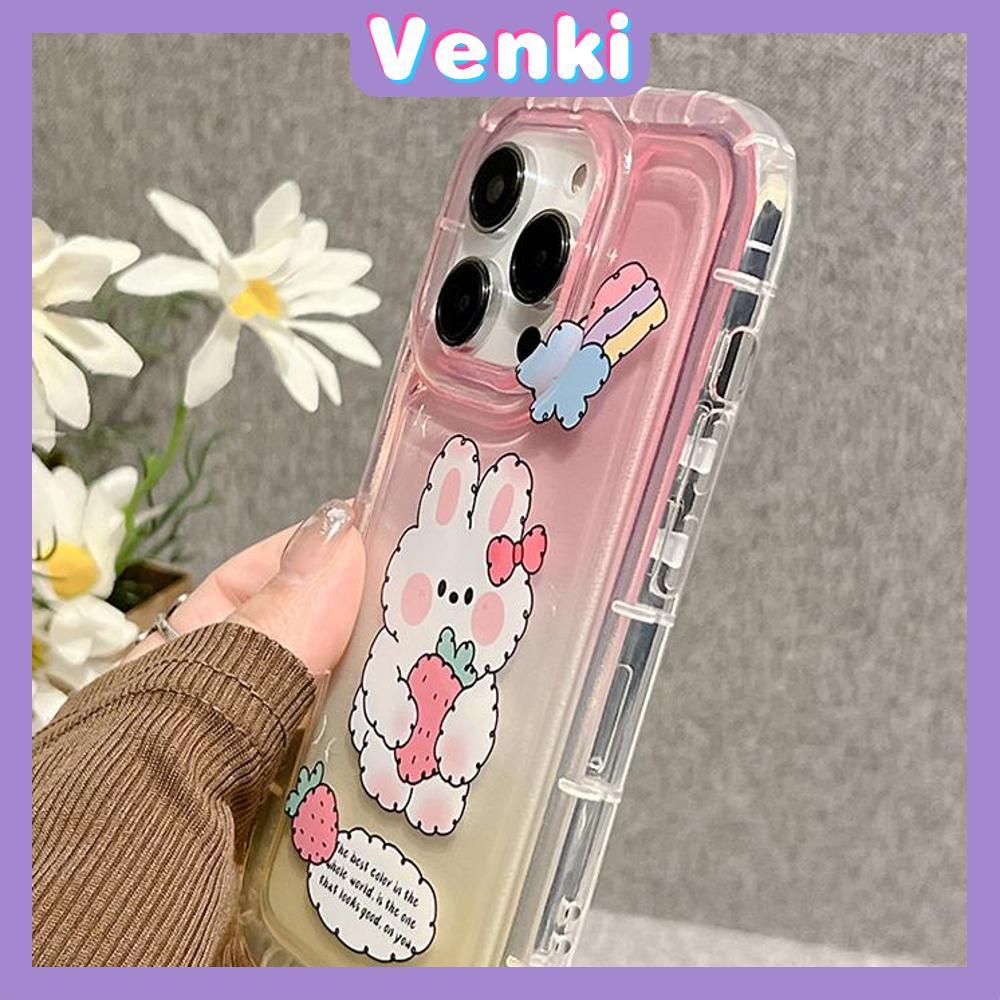 Case For iPhone 14 Pro Max TPU Soft Jelly Airbag Case Clear Gradient Pink Cute Bunny Case Camera Protection Shockproof For iPhone 14 13 12 11 Plus Pro Max 7 Plus X XR