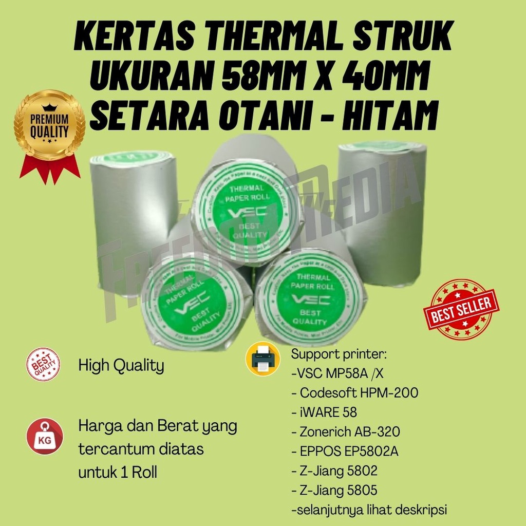 

KERTAS THERMAL STRUK UKURAN 58MM X 40MM SETARA OTANI - HITAM