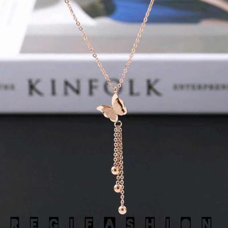 KALUNG WANITA KOREAN VINTAGE KASUAL KALUNG WANITA KUPU- KUPU JURAI BENTOLAN KALUNG TITANIUM ASLI ANTI KARAT TIDAK LUNTUR