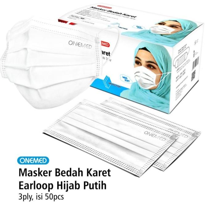 Masker JilbabOnemed medis putih 3ply masker hijab putih medis headloop t-mogasehat-1 Segera Beli