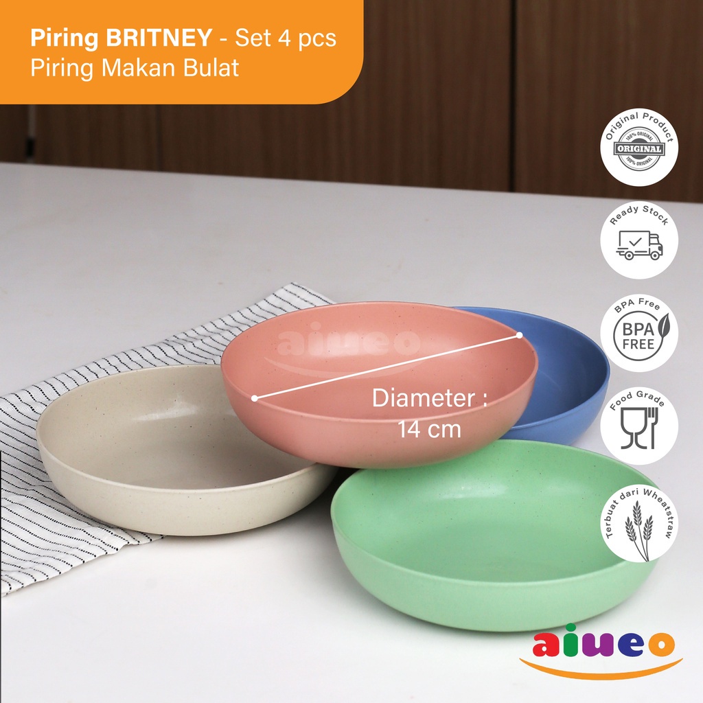 AIUEO Piring Makan Anak Balita | Piring Plastik Kosan | Round Plate 14.5cm Wheat straw Piring Makan BPA free Warna Warni Piring Anak Piring Keluarga Piring Saji Aesthetic Estetik Plastik