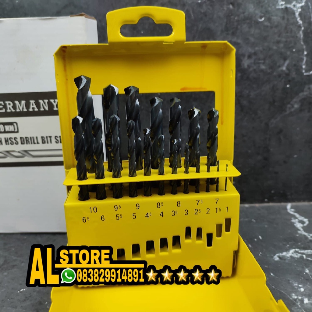 Mata Bor Besi Baja HSS Drill Bit Set Mata Bor Set 19 PCS Tjap mata Germany