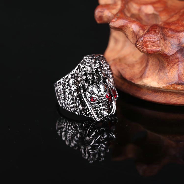 Cincin Titanium steel Desain Kepala Naga Untuk Pria