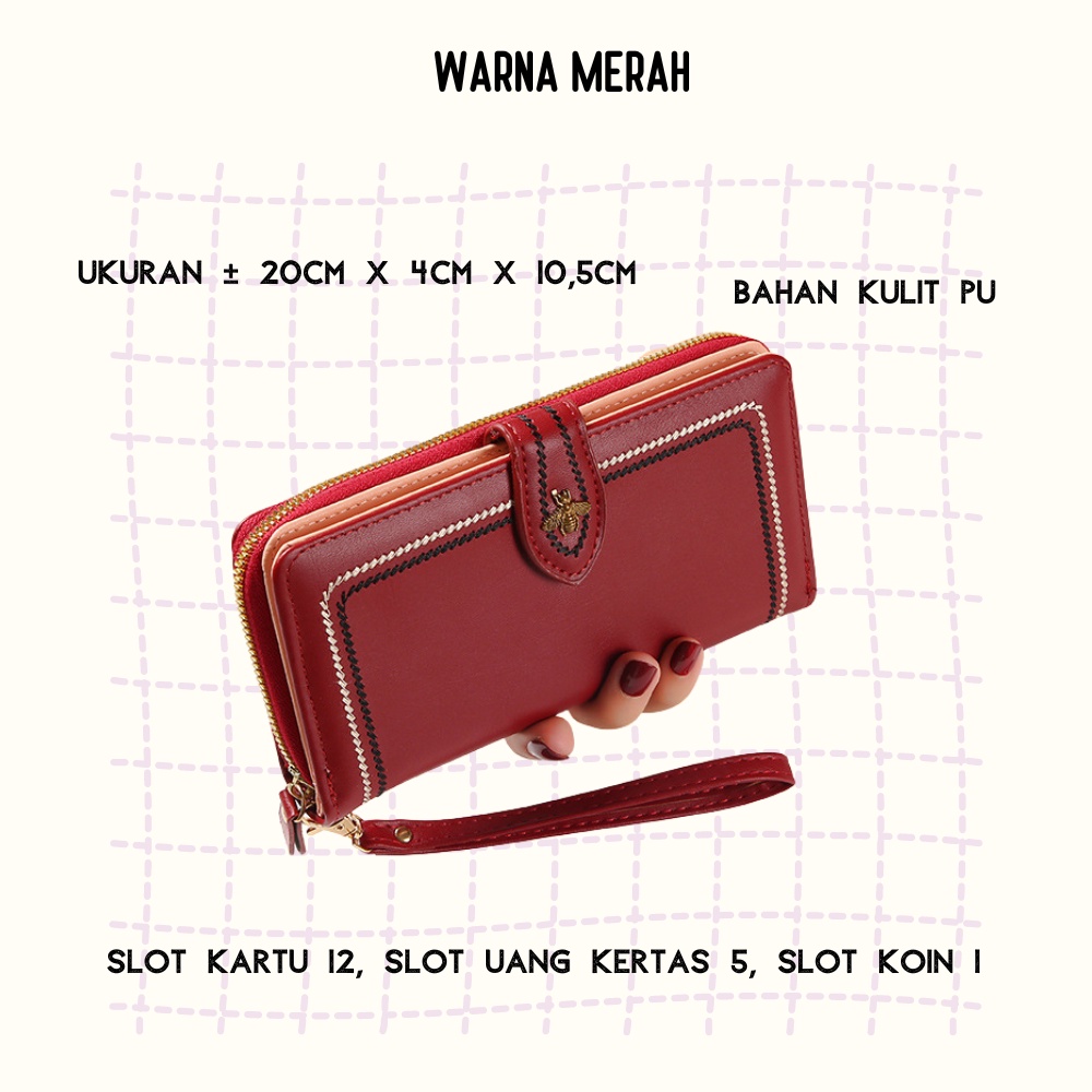 Dompet Panjang Wanita Zipper Multifungsi Fashion Kasual Dompet Tali Pendek Clutch Kulit PU Satu7an D67