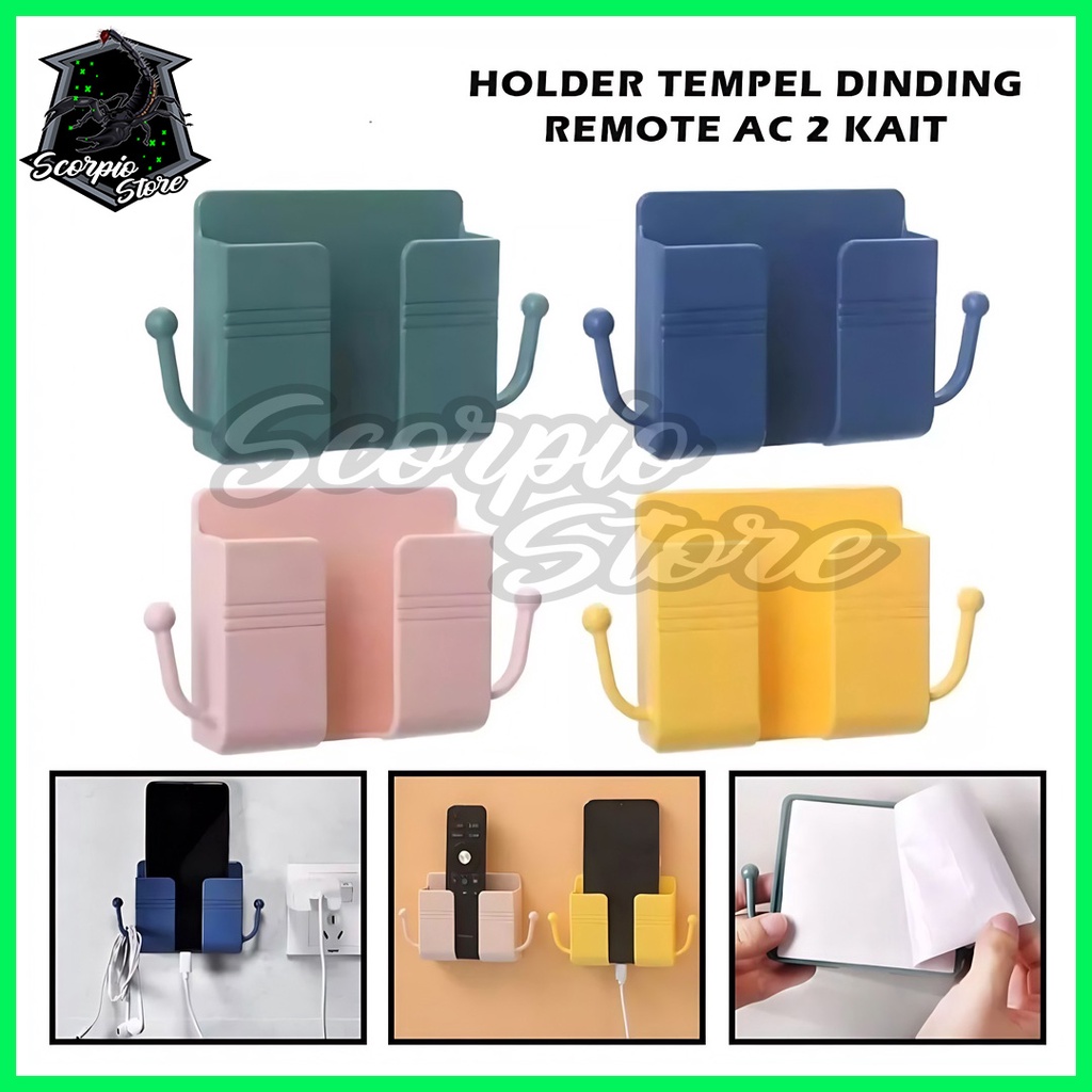 Cuci Gudang Holder Hp Tempel Dinding Dengan 2 Kait / Rak Tempel Holder Remot Tv Ac