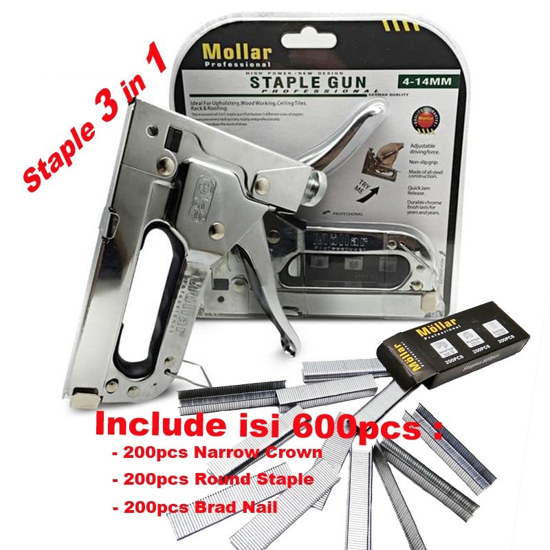 Gun Tacker Alat Staples dan Paku Tembak 3in1 / Staple Gun Mollar 4-14mm