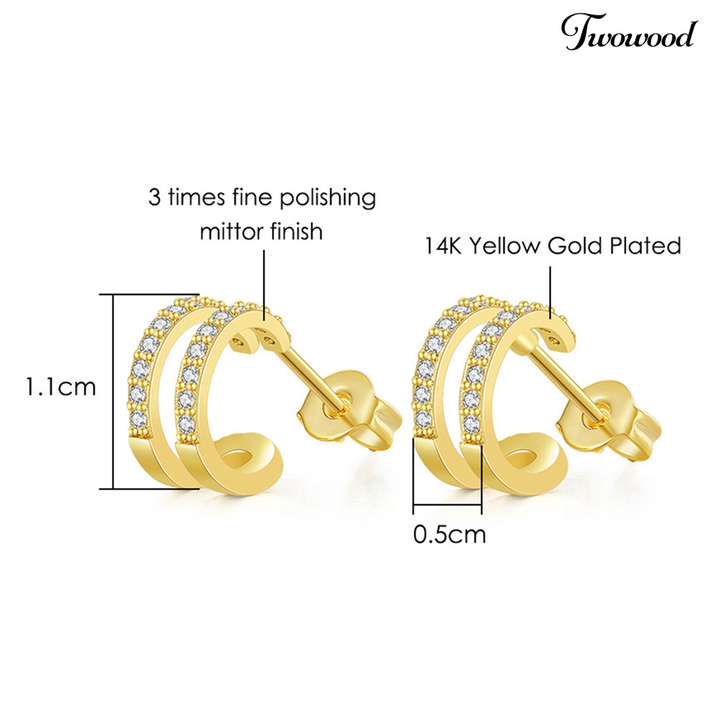 2pcs Anting Stud Berlian Imitasi Lapisan Ganda Untuk Wanita