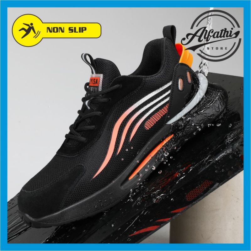 AlFathi Sepatu Safety Sneakers Sport Guyisa New Arrival Line Hitam Orange