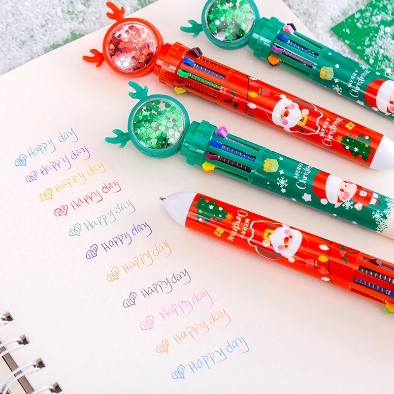 Pulpen 10 Warna 0.5mm Multifungsi Desain Kartun Rusa Natal Untuk Alat Tulis Pelajar