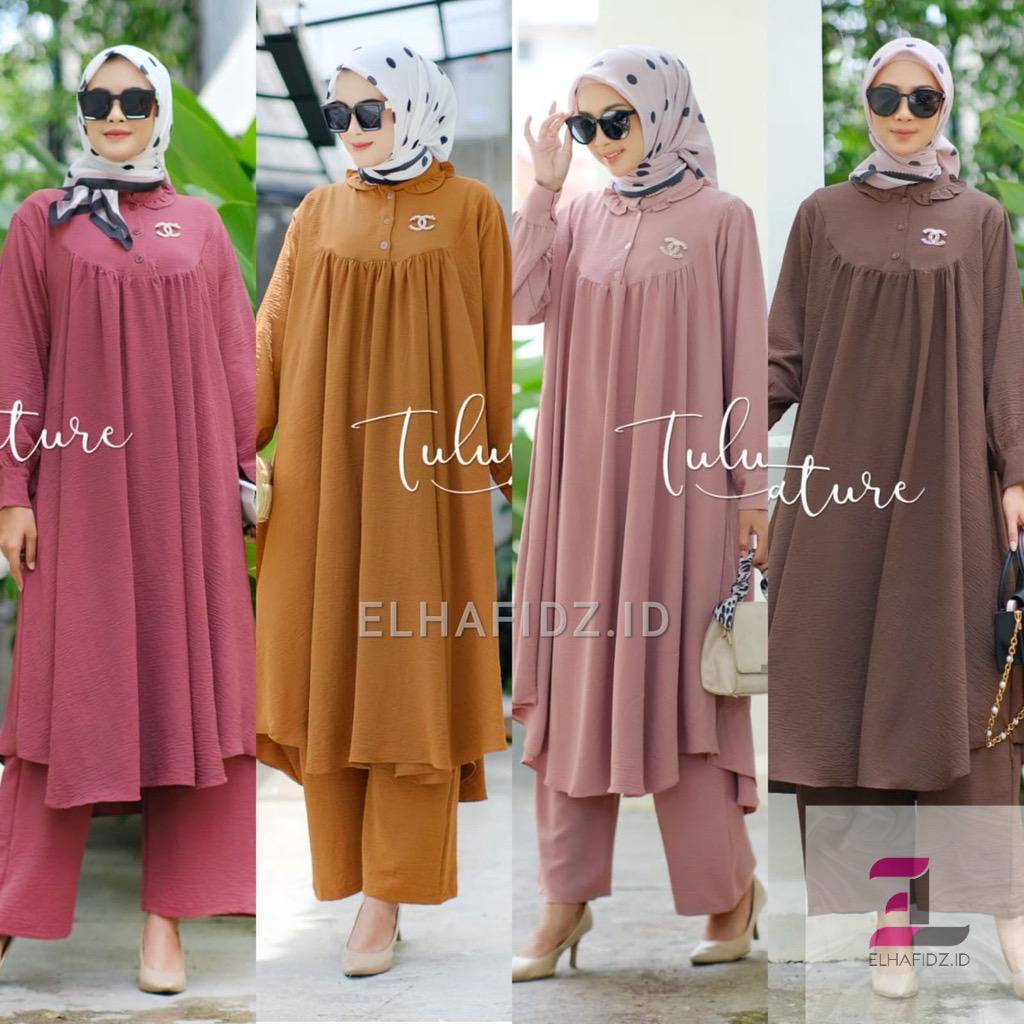 Marwah Set Crinkle Jumbo  Baju Setelan Wanita Kekinian / Long Tunik Set Celana Crinkle Airflow Ld 120 Cm Pakaian Wanita Terbaru