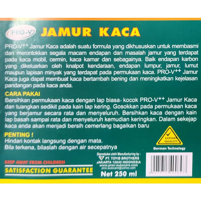 Pro-V Obat Jamur Kaca Mobil 250 ml Glass Waterspot Remover