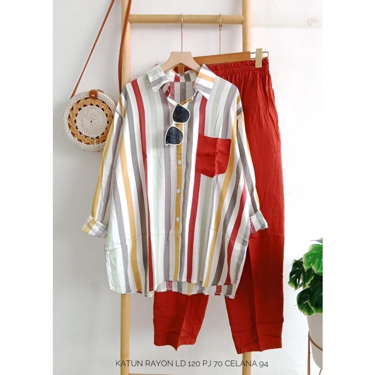 ONE SET SALUR LENGAN PANJAN/SETCEL KATUN RAYON IMPORT - SETCEL KEKINIAN RAYON VICOSE PREMIUM ORI - S