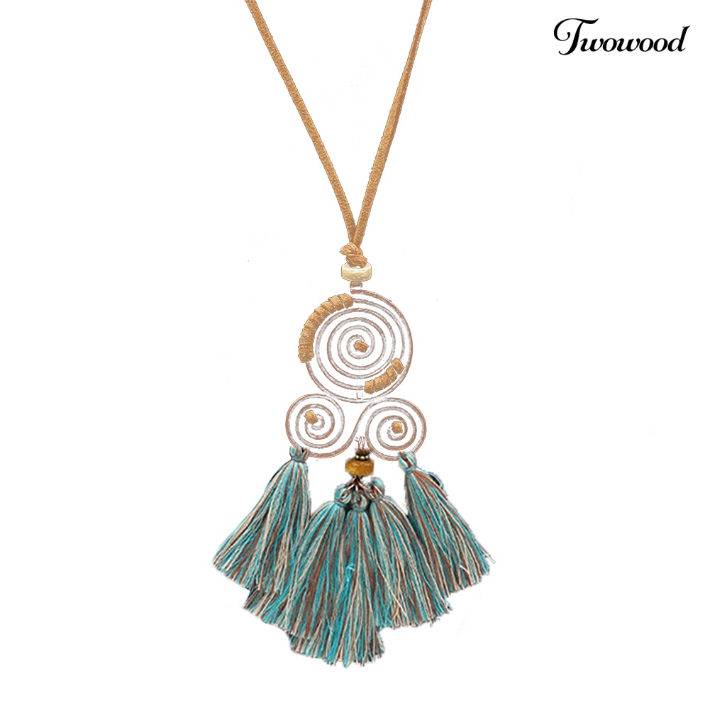 Kalung Rantai Panjang Dengan Liontin Rumbai Spiral Gaya Bohemian Untuk Hadiah