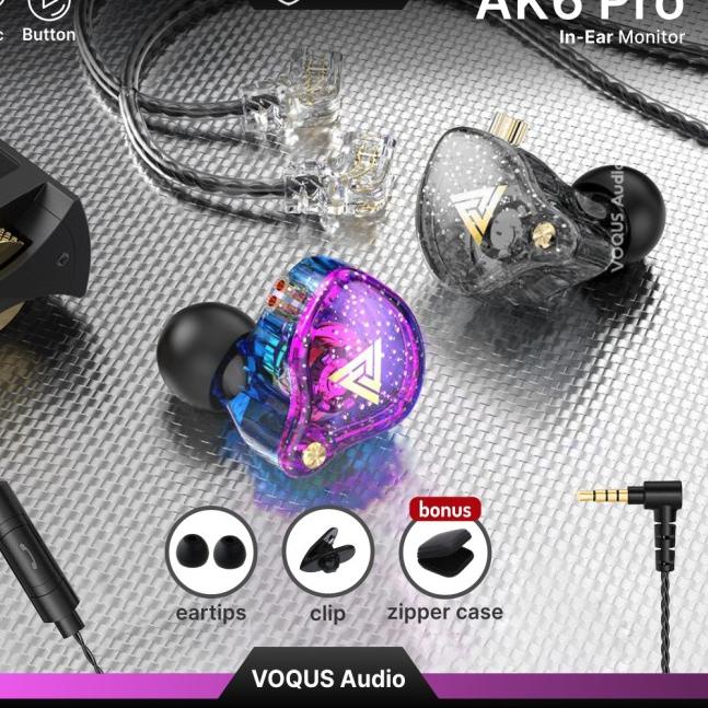 Earphone QKZ AK6 Pro Mic Bass In Ear Monitor Headset Detachable IEM - Ungu-Biru