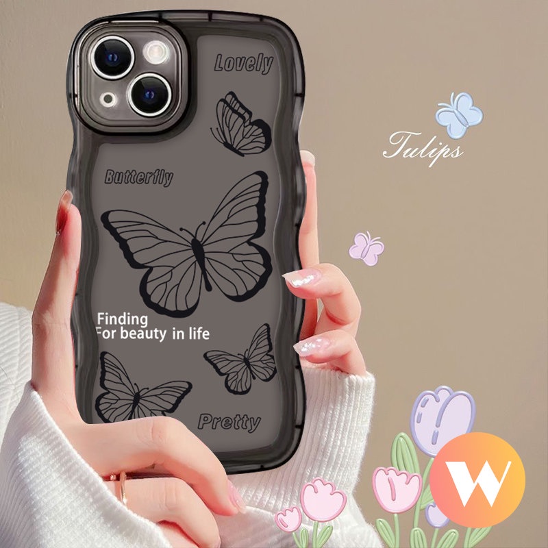 Casing Realme C35 C30 C33 C21Y C25Y C25 C15 C11 C3 C1 C12 C20A C20 C3 C25s Realme 5 10 8 9 7 8i 7i 6i 5i 5s Soft Tpu Wavy Edge Fashion Retro Hitam Kupu Shockproof Phone Cover