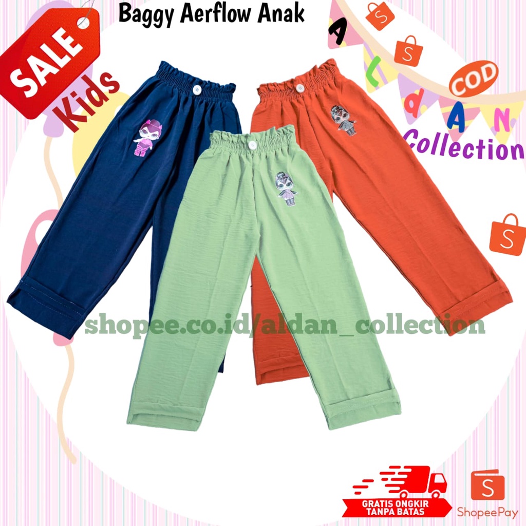 Celana Baggy Pants Aerflow Anak Usia 4_10 Tahun / Celana Aerflow Anak Perempuan / Celana Baggy Pants Anak Perempuan / Celana Panjang Anak Perempuan