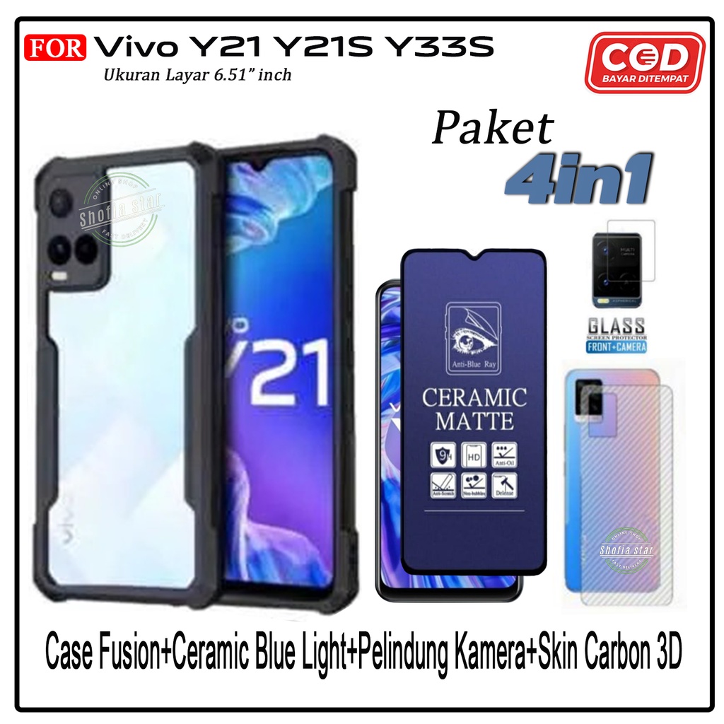 Paket 4in1 Case Vivo Y21 Y21s Y21a Y21t Y33s Y33t Softcase Fusion Shockproof Protect Casing