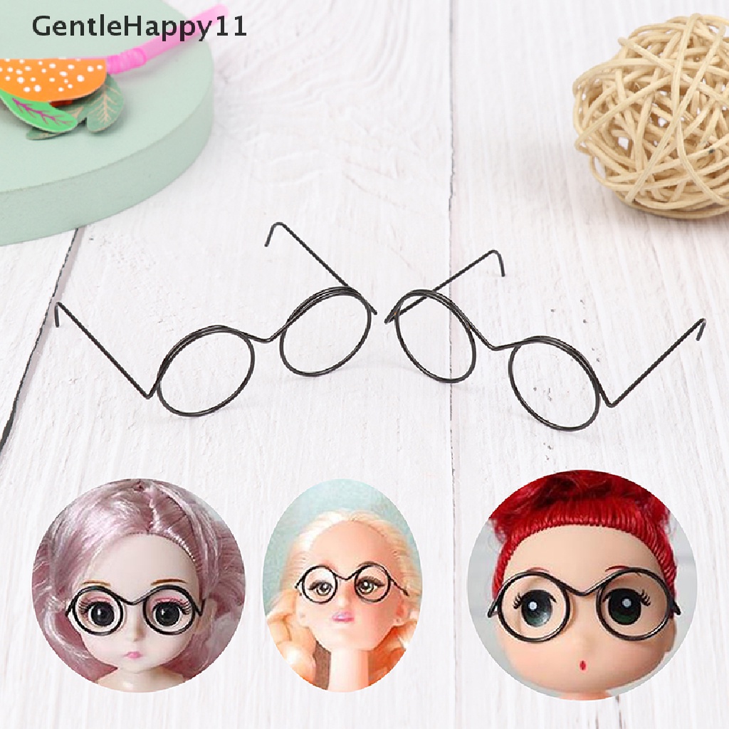 Gentlehappy1per2 /5 /10Pcs Fashion Bingkai Bulat Tanpa Lensa Retro Kacamata Boneka Keren Untuk Boneka id