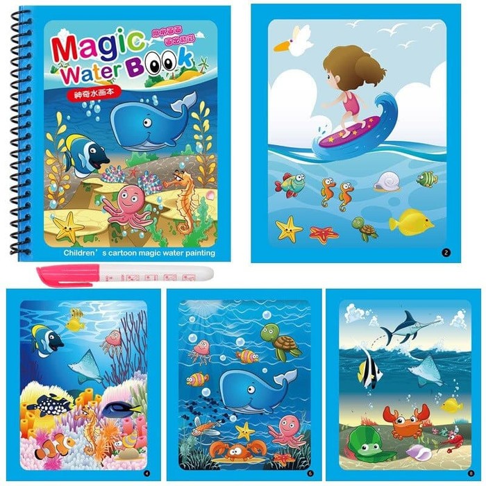 MAGIC WATER BOOK / BUKU GAMBAR AJAIB EDUKASI BELAJAR MEWARNAI ANAK KIDS