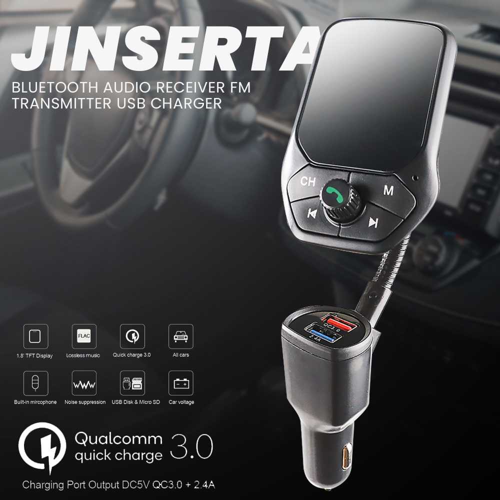 JINSERTA BLUETOOTH AUDIO RECEIVER FM TRANSMITTER USB CHARGER ALAT MENAMPUNG BERBAGAI PERALATAN TREBL