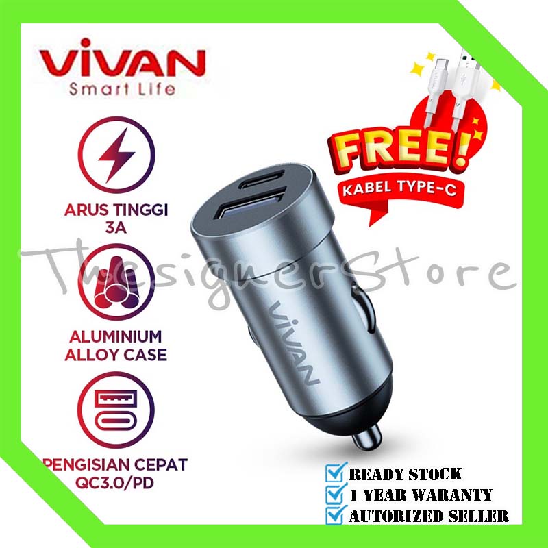 Car Charger VIVAN VCC02 Casan Mobil Quick Charge 2 Port 20W 3A QC3.0 Fast Charging - Garansi Resmi 1 Tahun